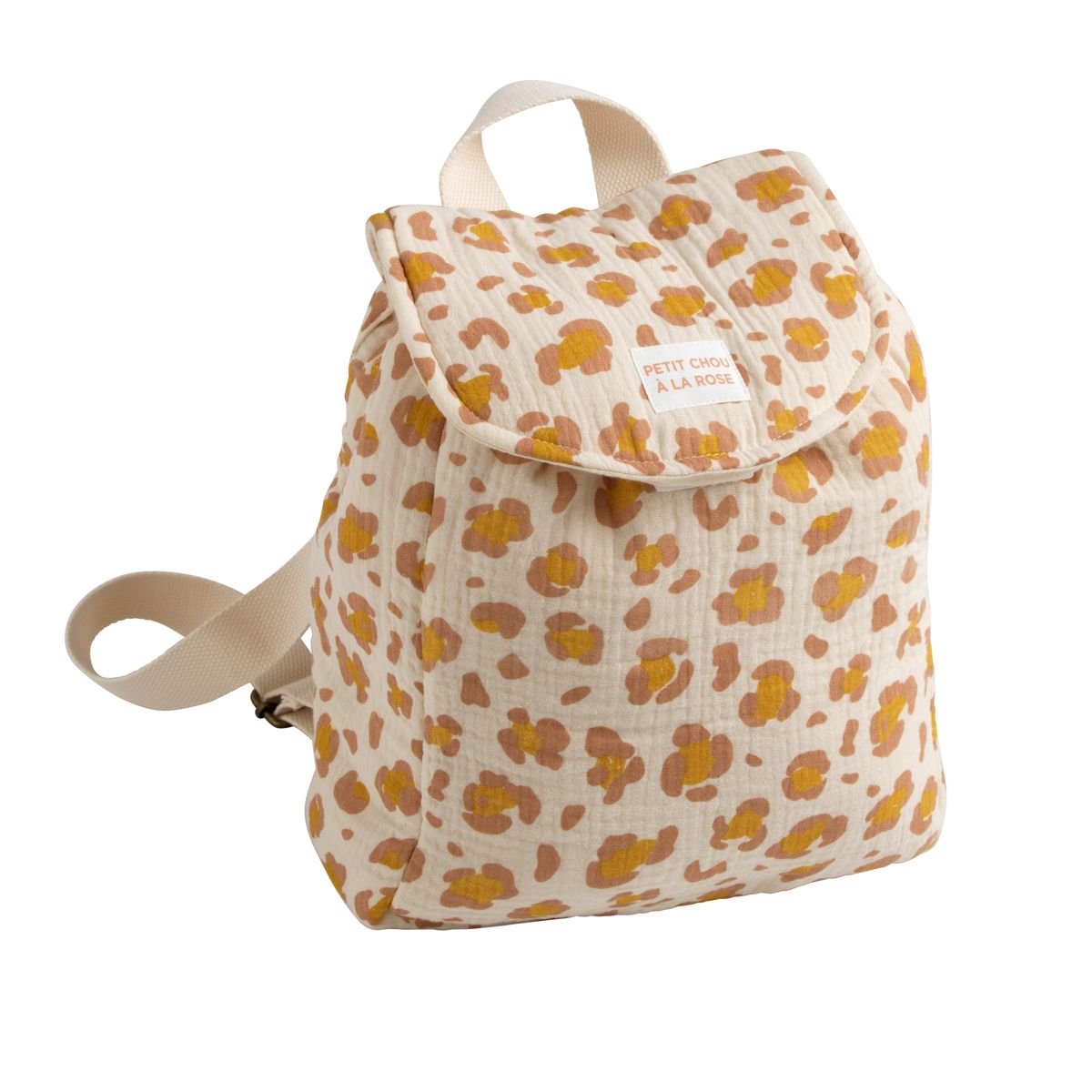 Sac à dos maternelle en gaze de coton léopard - PETIT CHOU ecru/rose, SAUTHON