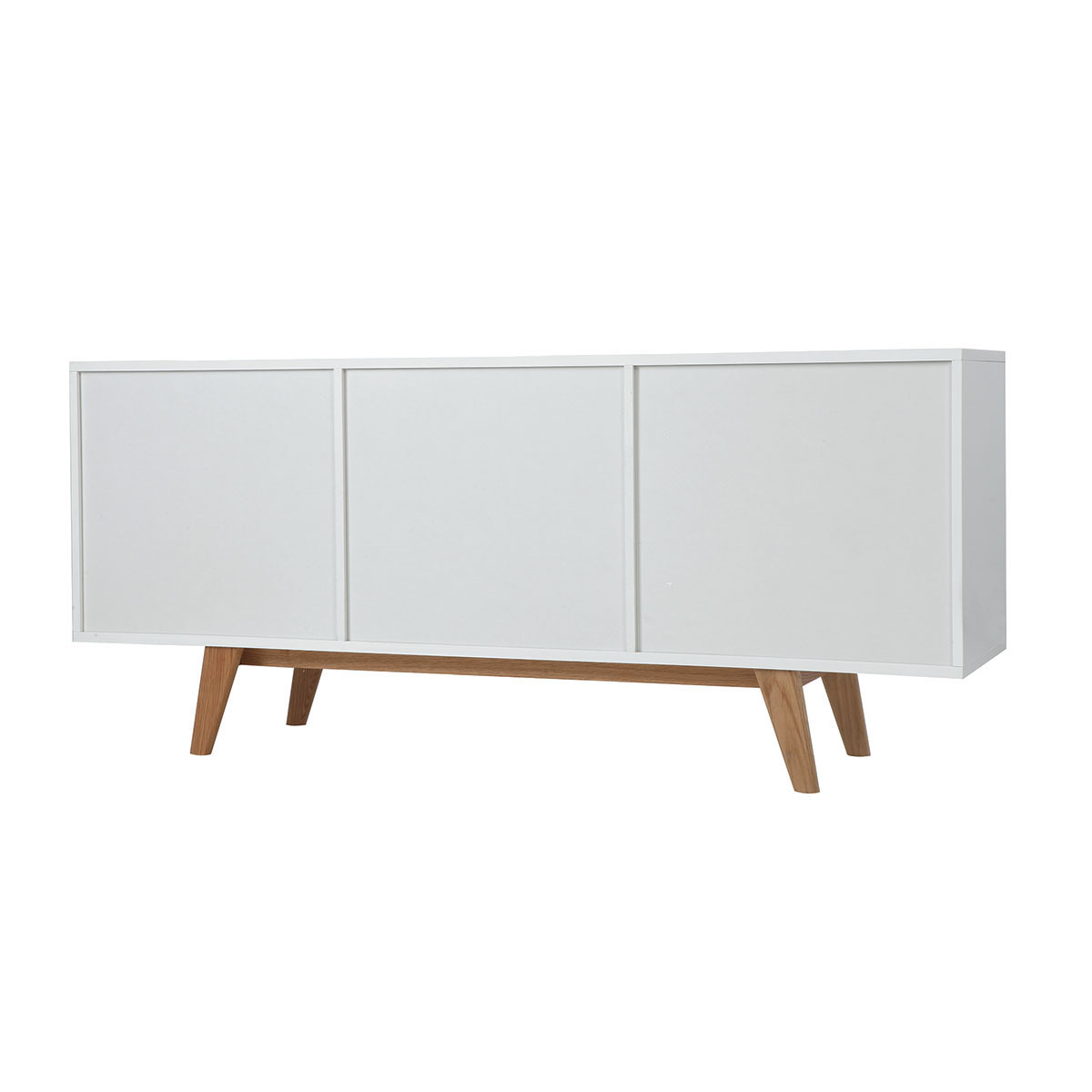Buffet scandinave blanc laqué brillant et finition bois clair 2 portes 2 tiroirs L160 cm MELKA blanc, MILIBOO