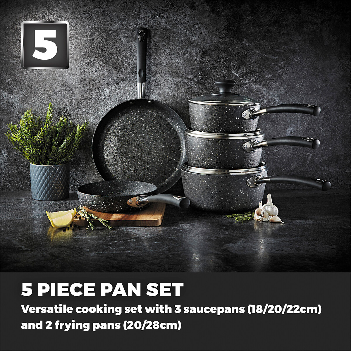 5-Piece Precision Pan Set black, TOWER