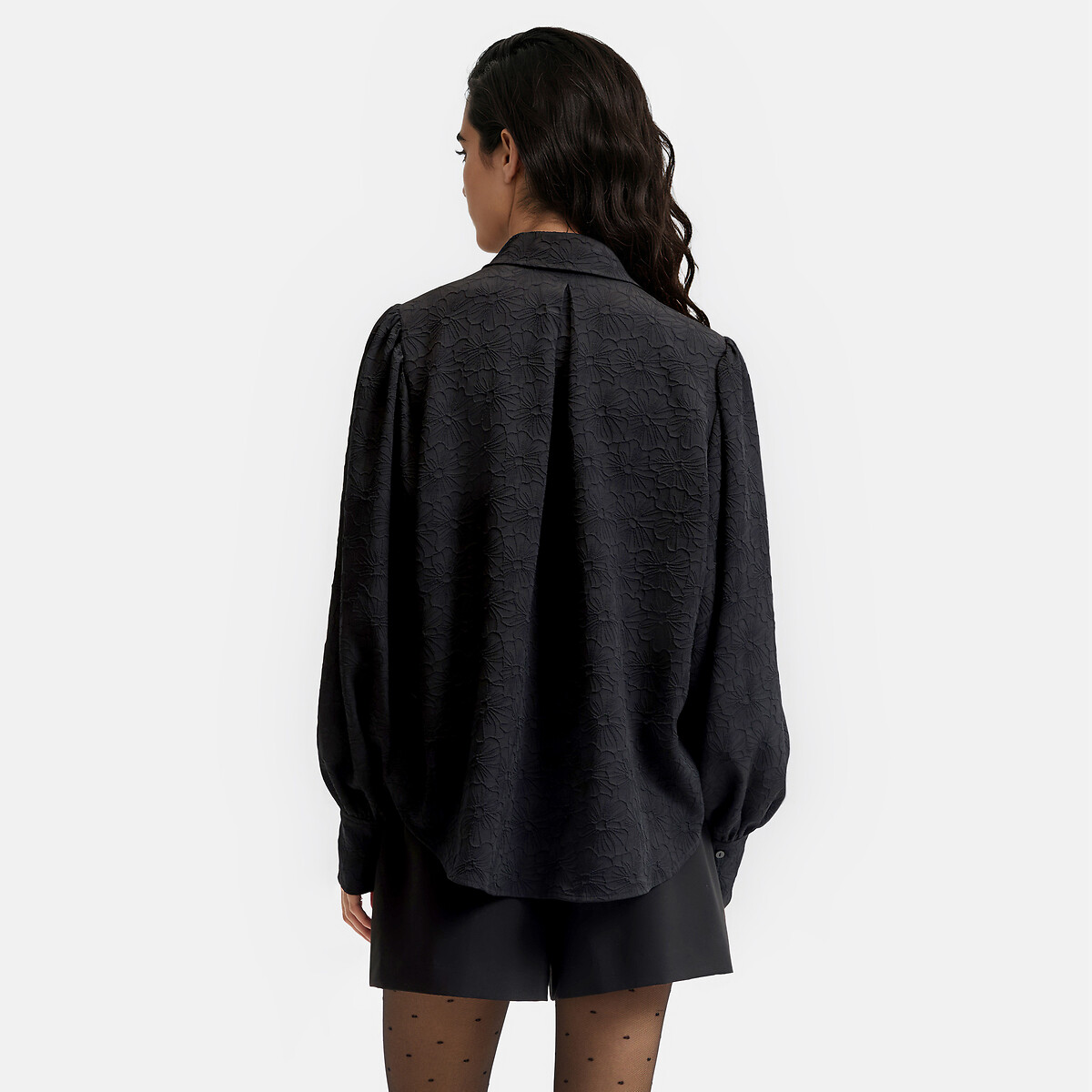 Chemise brodée, à manches longues bouffantes noir, LA REDOUTE COLLECTIONS