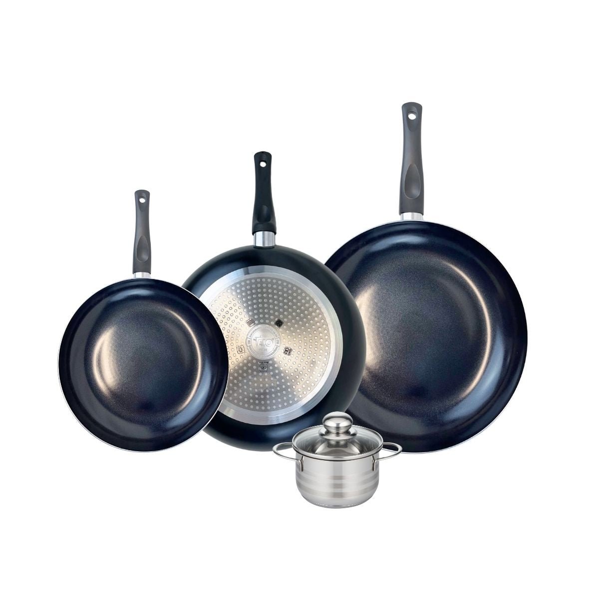Batterie 3 poêles 24/28/32cm + 1 faitout 12cm PRIMA BRILLANT noir, ELO