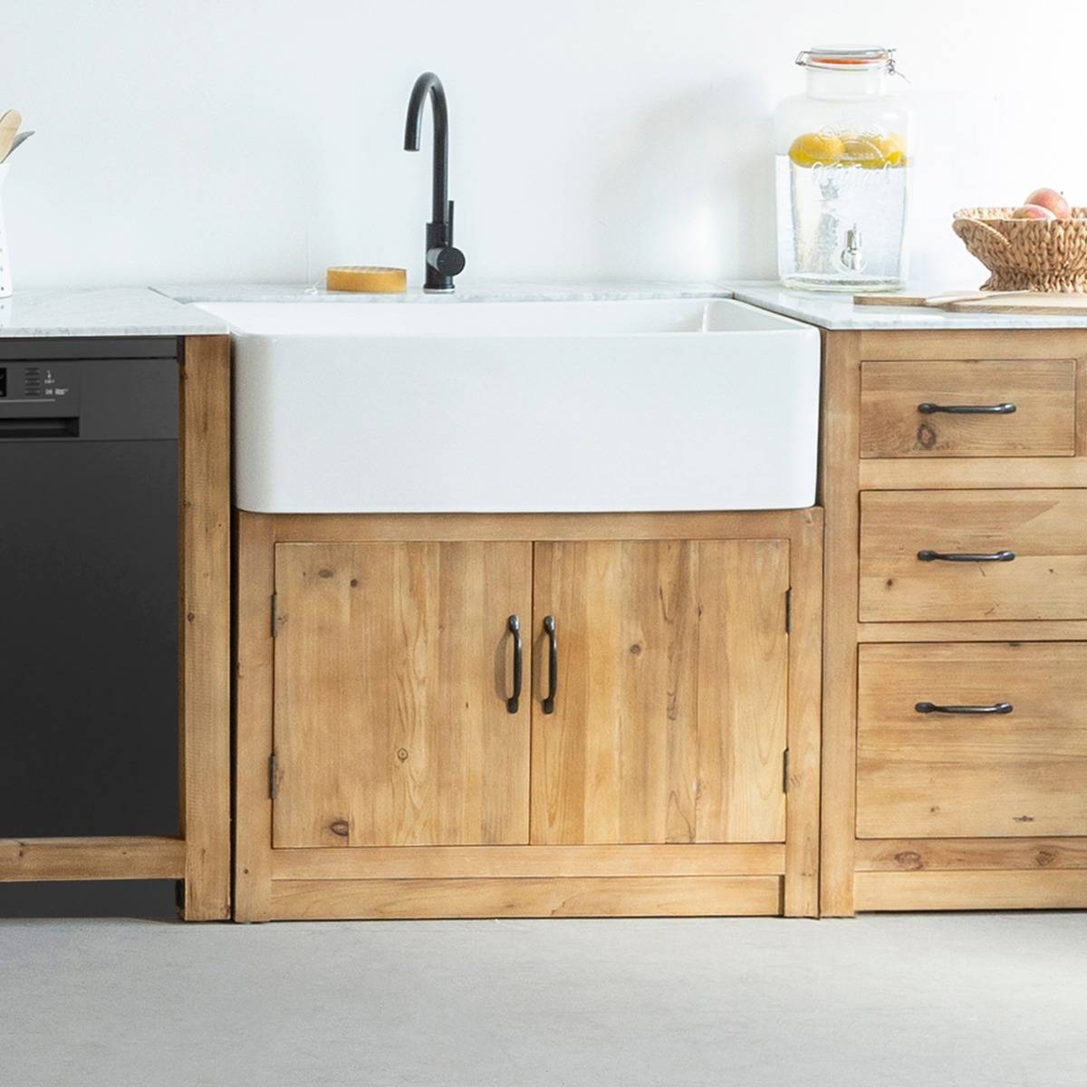 Meuble bas de cuisine en bois recyclé EPURE bois clair, MADE IN MEUBLES 