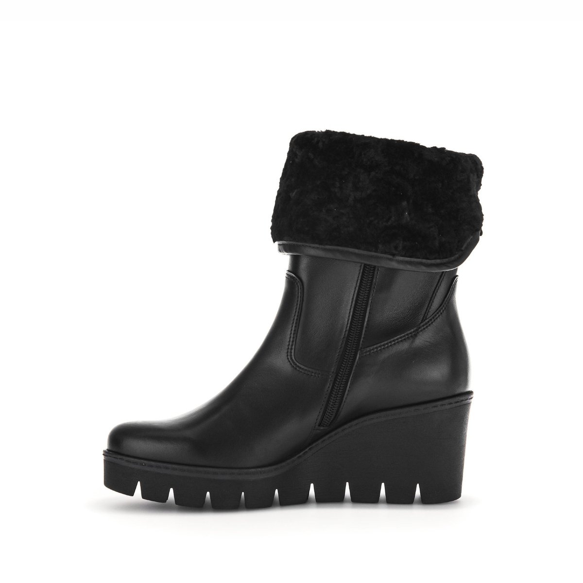 Bottines en plain leather à talon compensé noir, GABOR