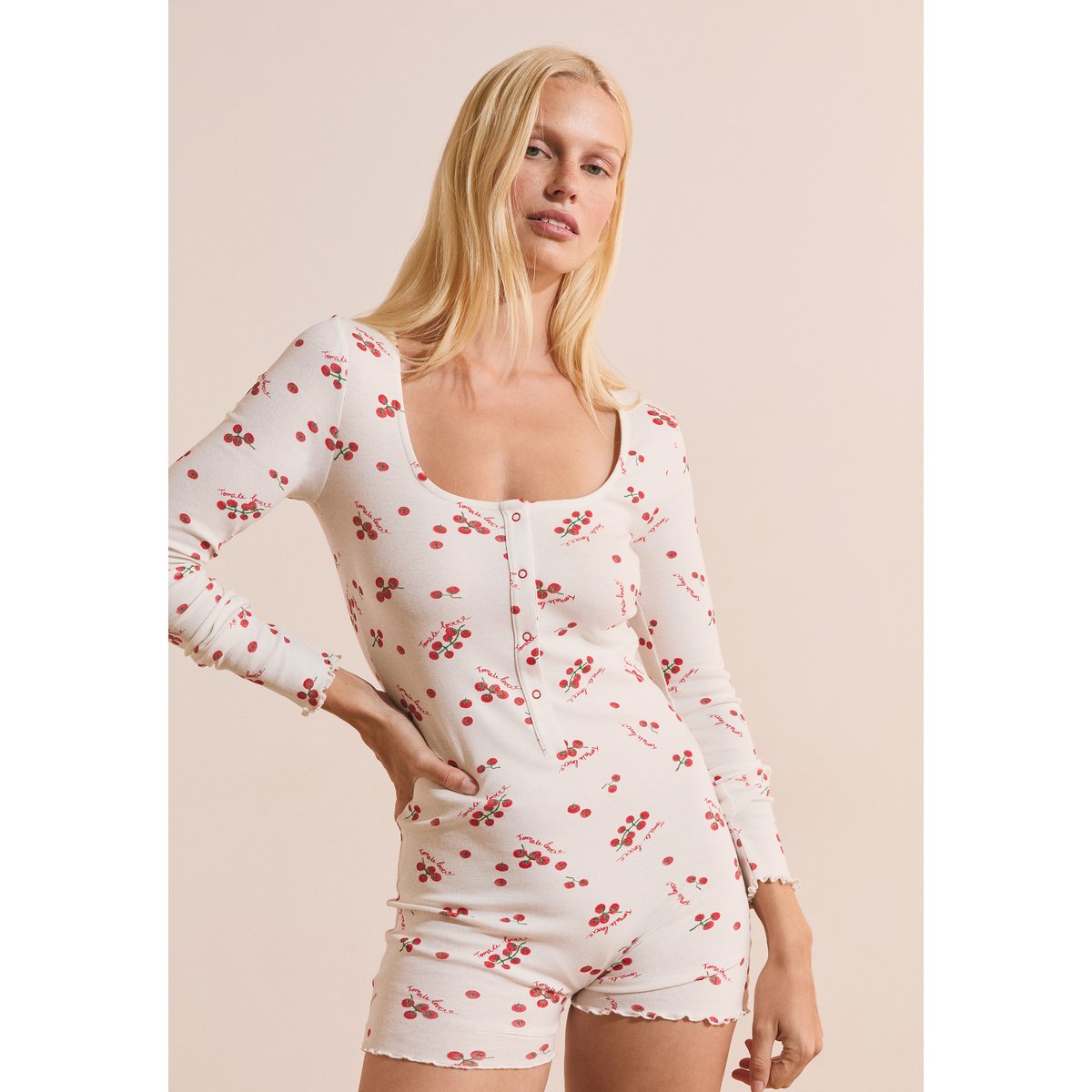 Combishort de pyjama en coton à motifs tomates TIGE blanc, ETAM