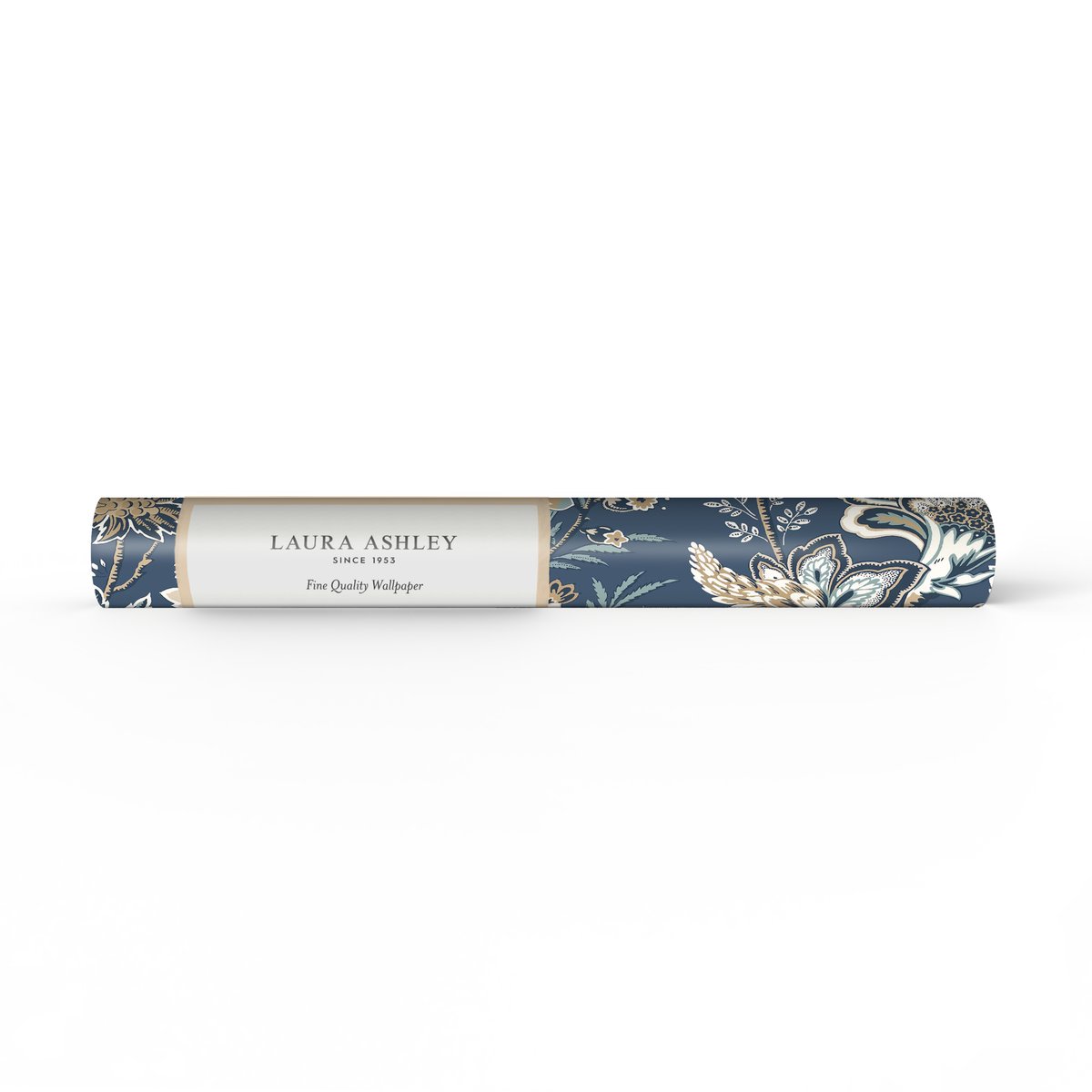Papier peint fleurs jacobines du soir Marlbrook bleu, beige, LAURA ASHLEY