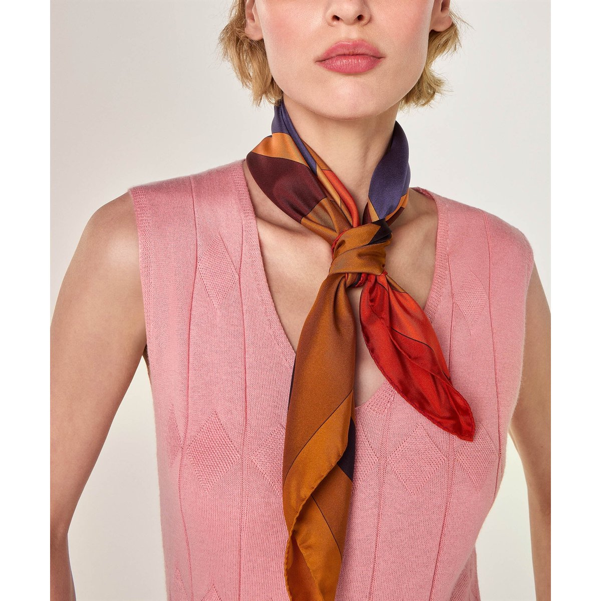 Bandana en soie géométrique marron, RODIER
