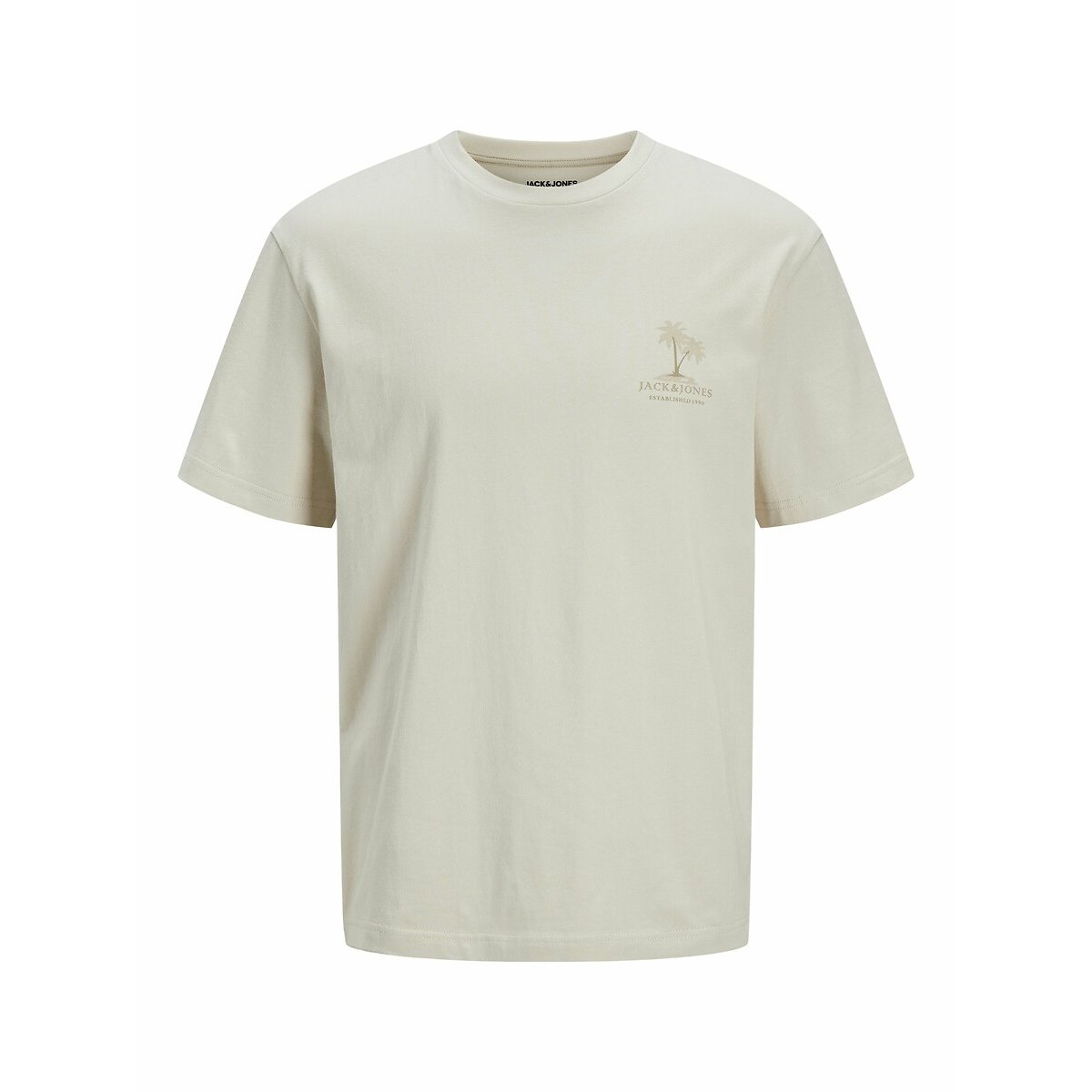 T-shirt col rond à logo beige, JACK & JONES