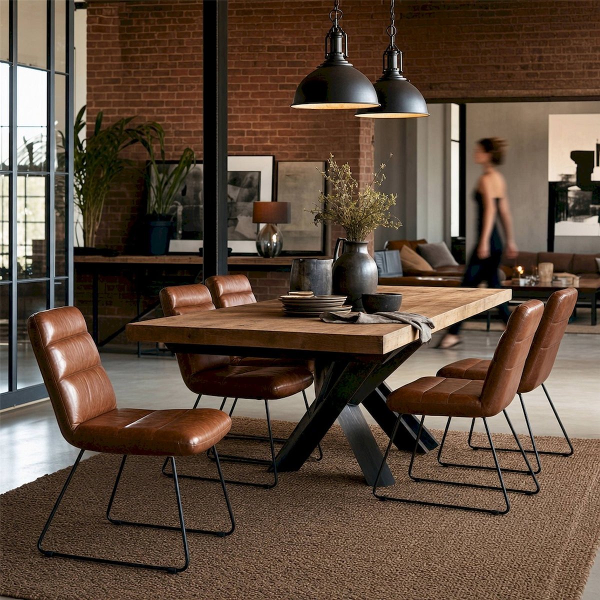 Chaise en cuir style atelier camel, RECOLLECTION