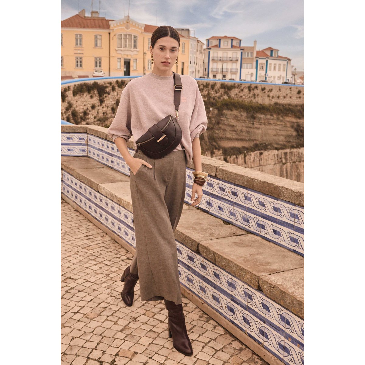 Pantalon large crop TIMEO taupe clair, Maison 123