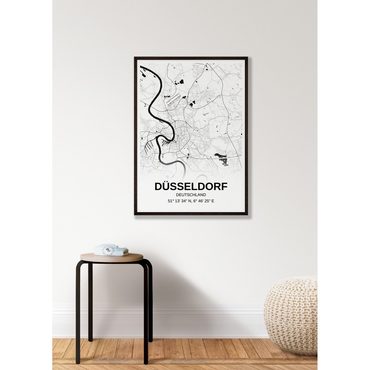 Affiche carte Düsseldorf - rectangle Noir et Blanc blanc, L'AFFICHERIE