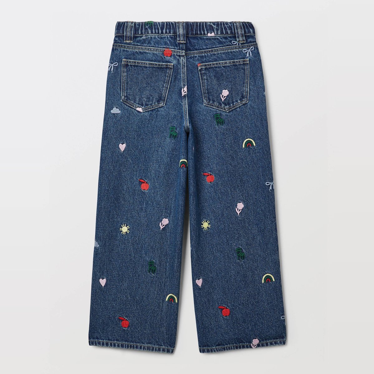 Jean large brodé stone denim, MONOPRIX