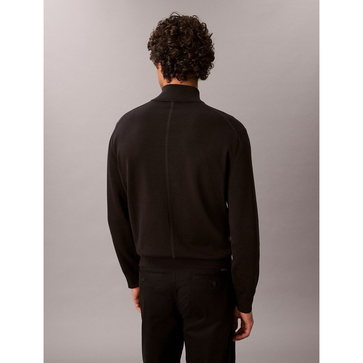 Pull collo alto con mezza zip nero , CALVIN KLEIN