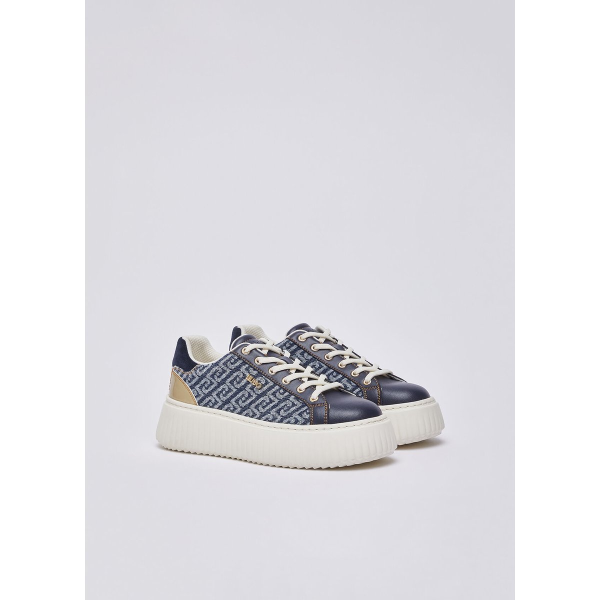 Sneakers à plateforme en denim monogramme bleu foncé, LIU JO