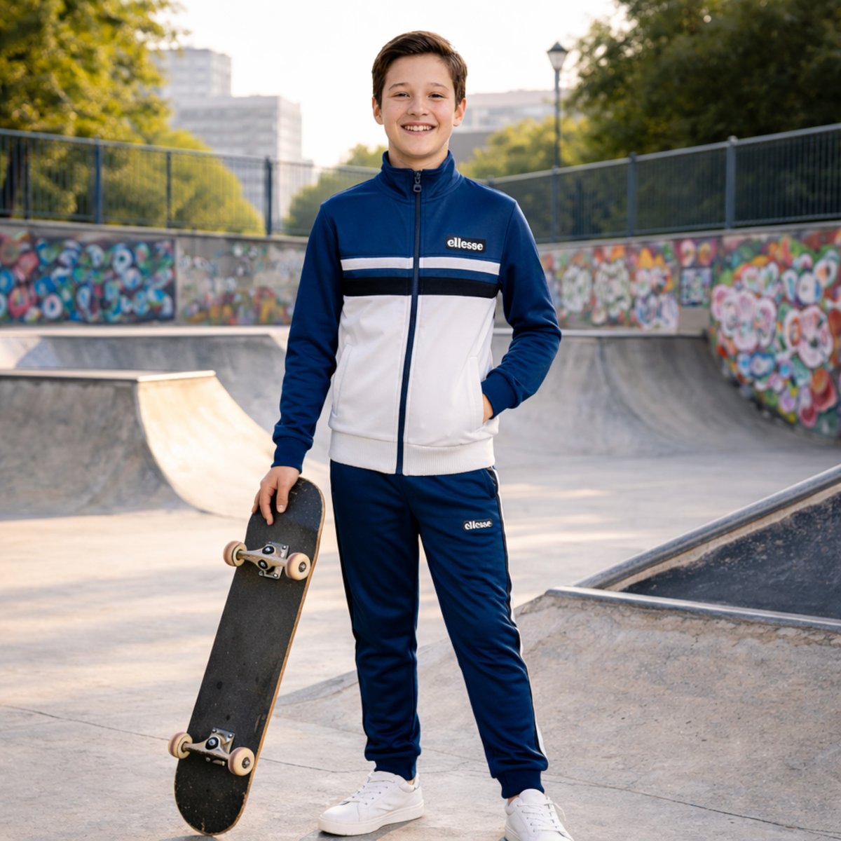 Ensemble veste zippée col montant et pantalon de jogging TRACK bleu marine, ELLESSE