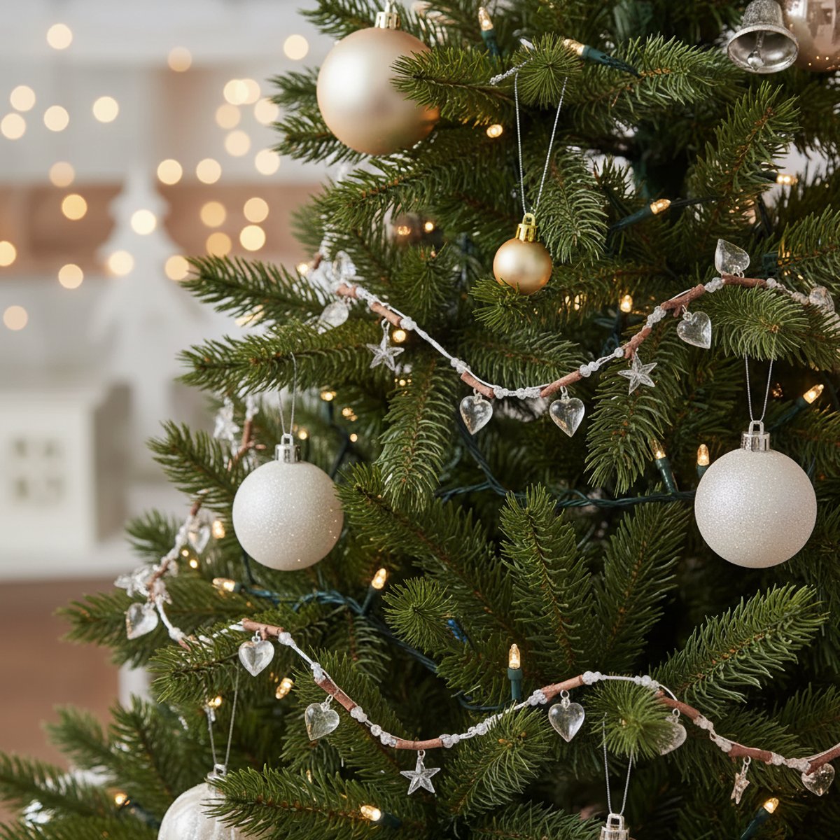 Guirlande décorative de cœurs et d'étoiles en verre H180 NOËL transparent, SIA DECO
