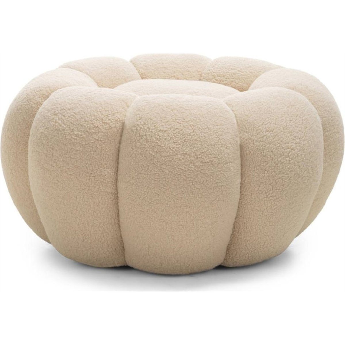 Pouf bouclette collection PERLE forme ronde beige, RECOLLECTION