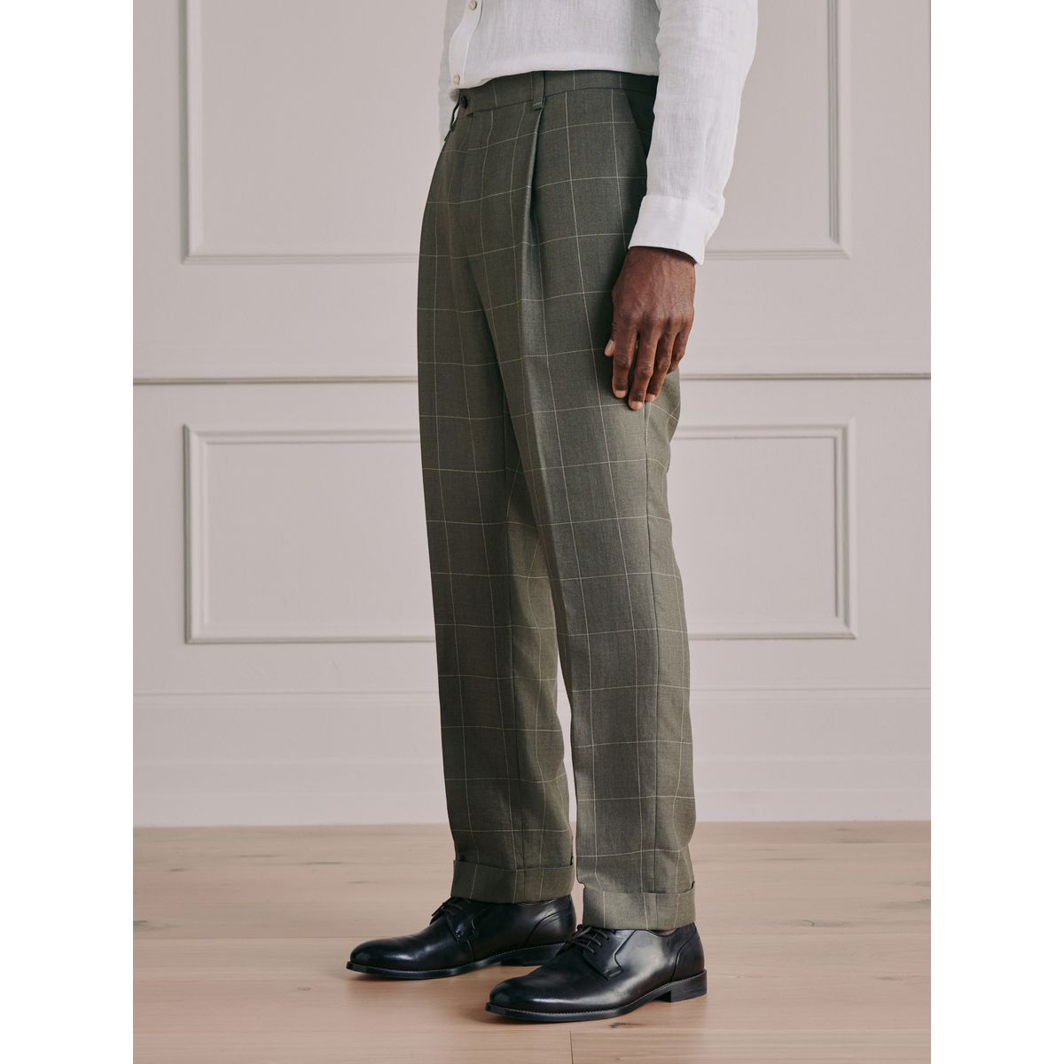 Pantalon de costume ajusté en lin et mérinos signature vert, NEXT