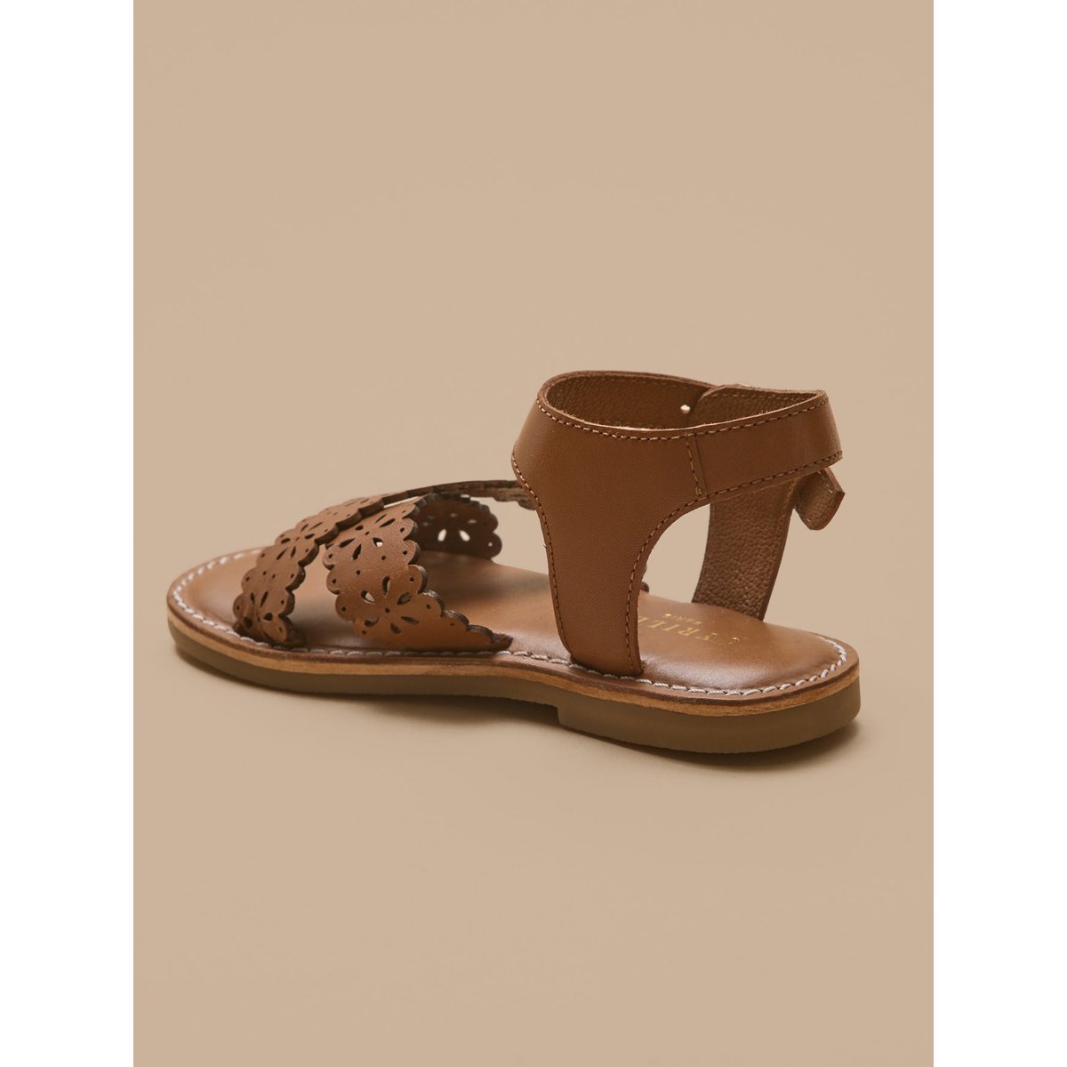 Sandales perforées en cuir cognac, CYRILLUS