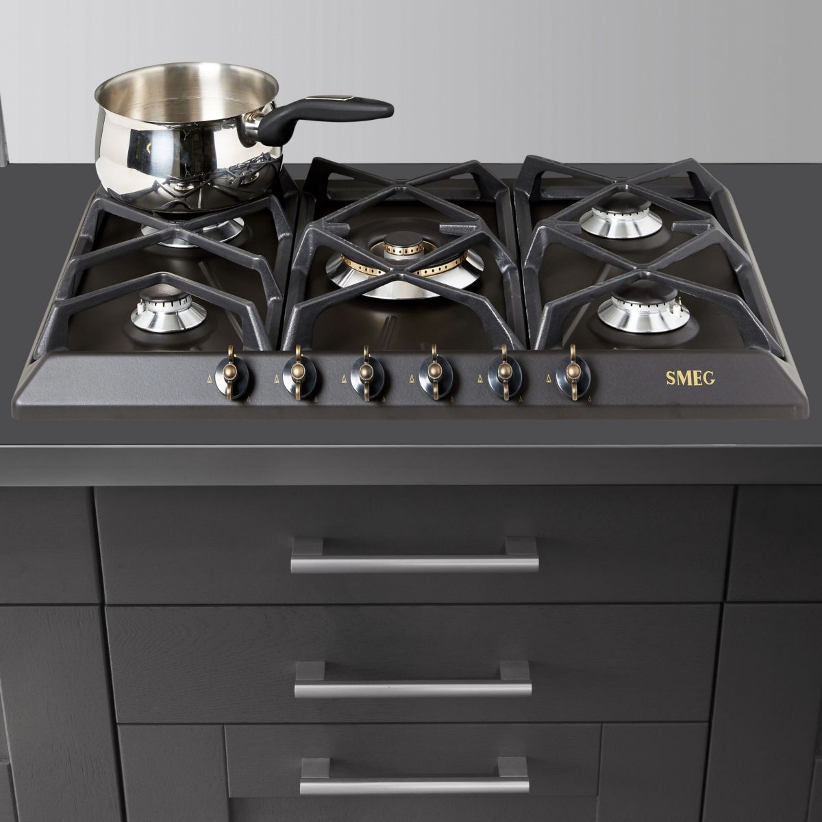 Plaque gaz SRV876AOGH noir, SMEG