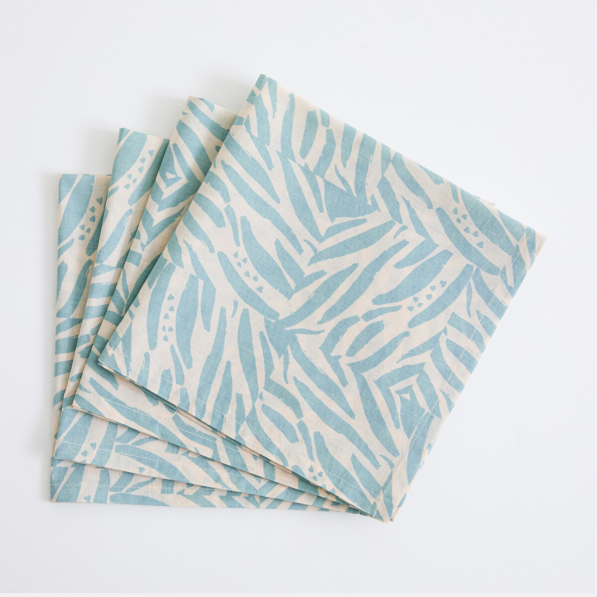 Lot 4 serviettes de table en voile de coton imprimé, LEAN imprimé bleu, LA REDOUTE INTERIEURS