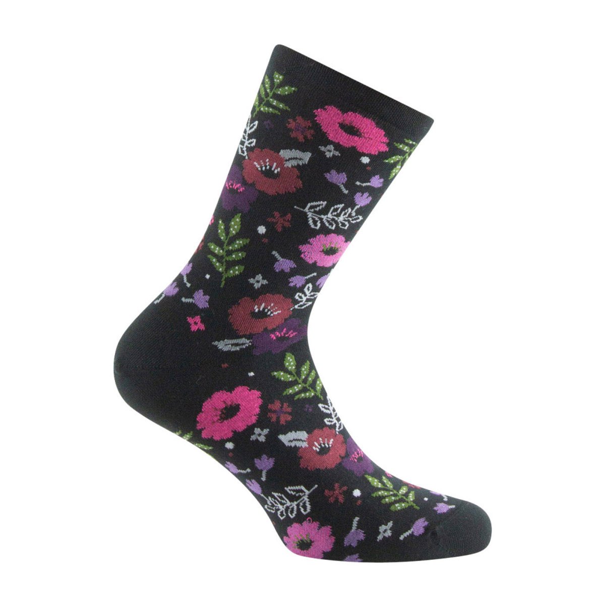 Mi-chaussettes Femme en coton all over floral MADE IN FRANCE noir, KINDY