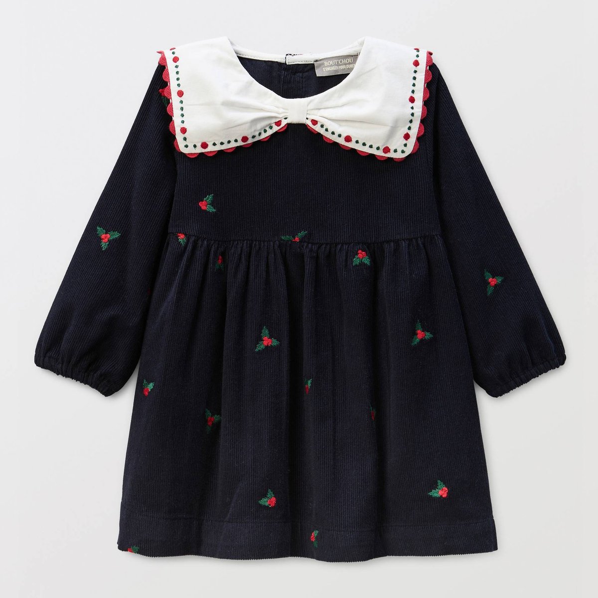 Robe en velours brodée en coton BIO GOTS black iris, BOUT'CHOU