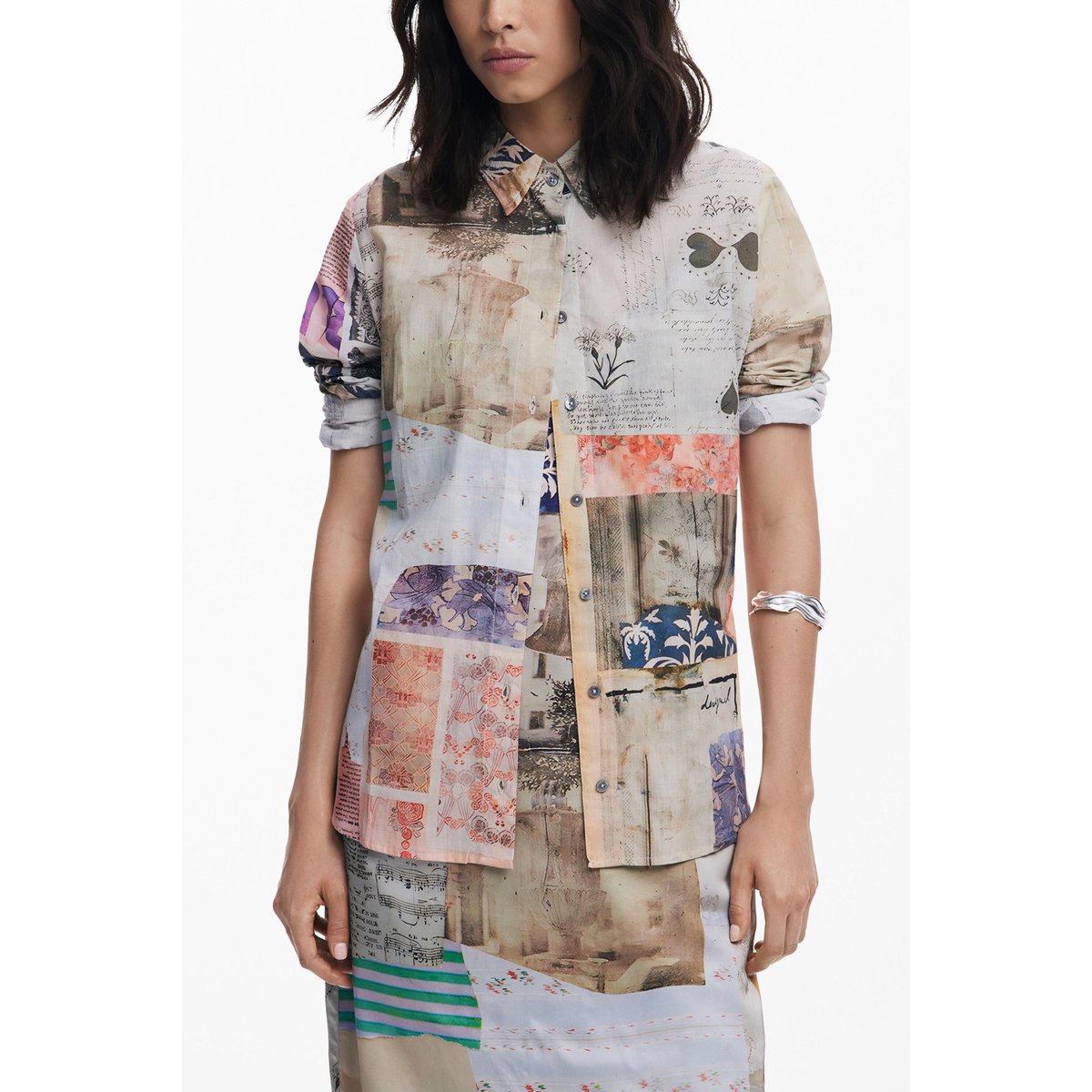 Chemise cartes postales marron, DESIGUAL