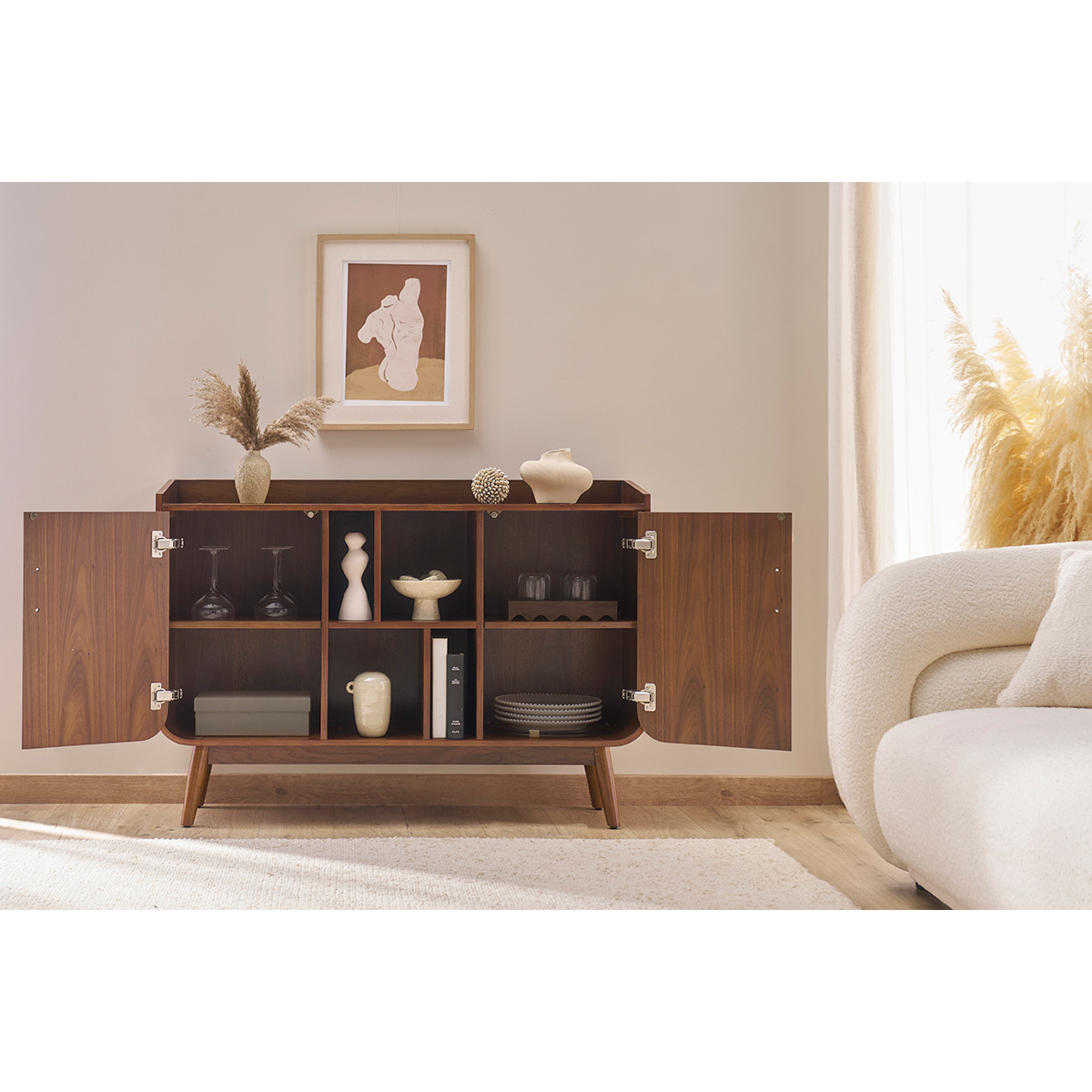 Buffet scandinave en bois 2 portes L122 cm HALLEN noyer, MILIBOO