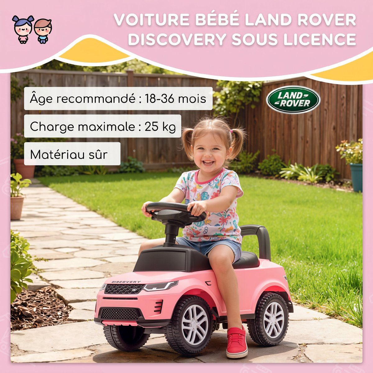 Voiture à glissière pour enfants PP et acier rose, AIYAPLAY