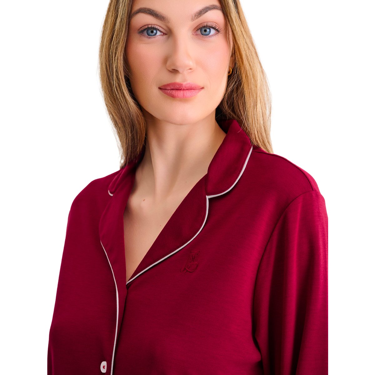Pyjama pantalon chemise manches longues TARA rouge, LISCA