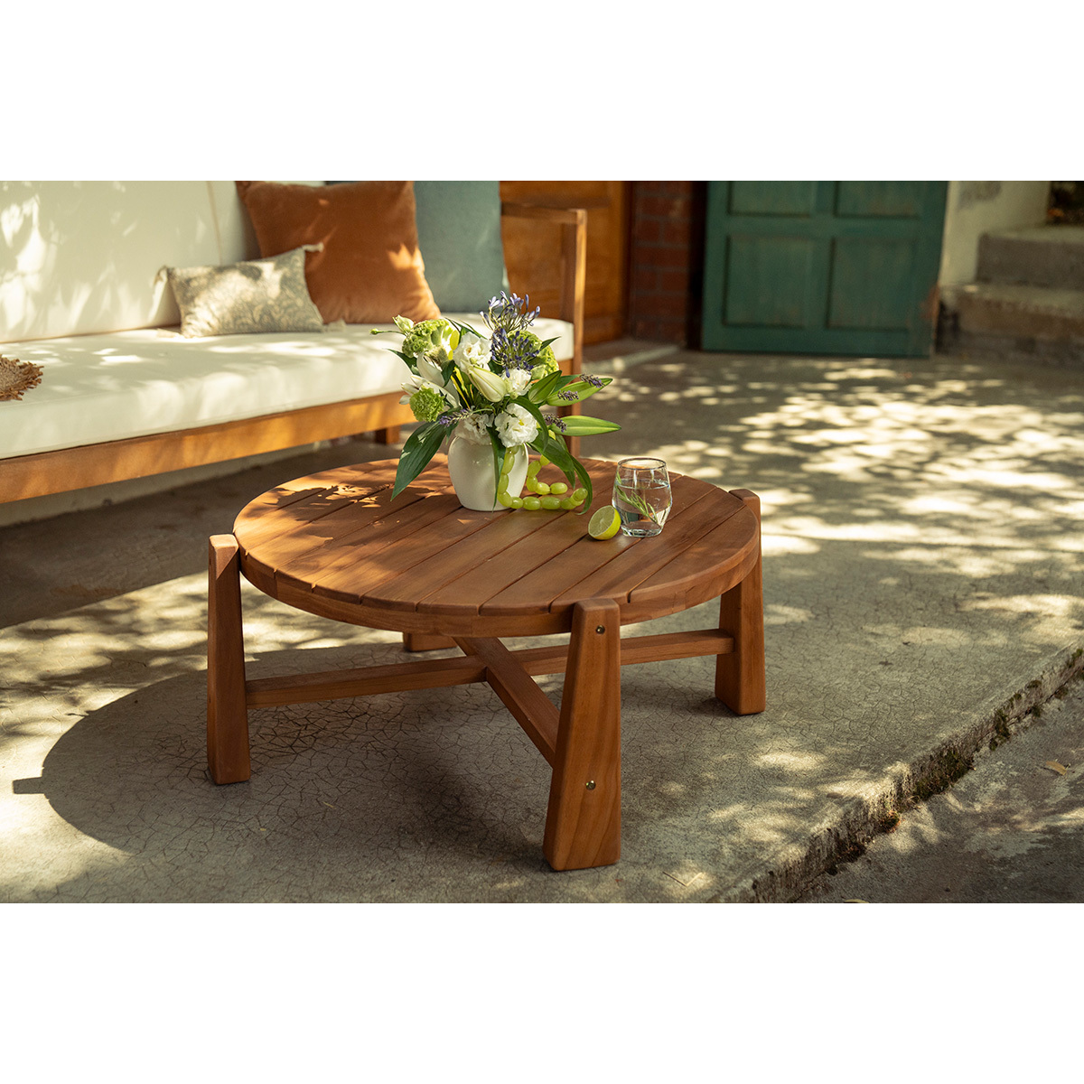 Table basse de jardin ronde en bois teck massif D82 cm CAROLINA couleur unique, MILIBOO