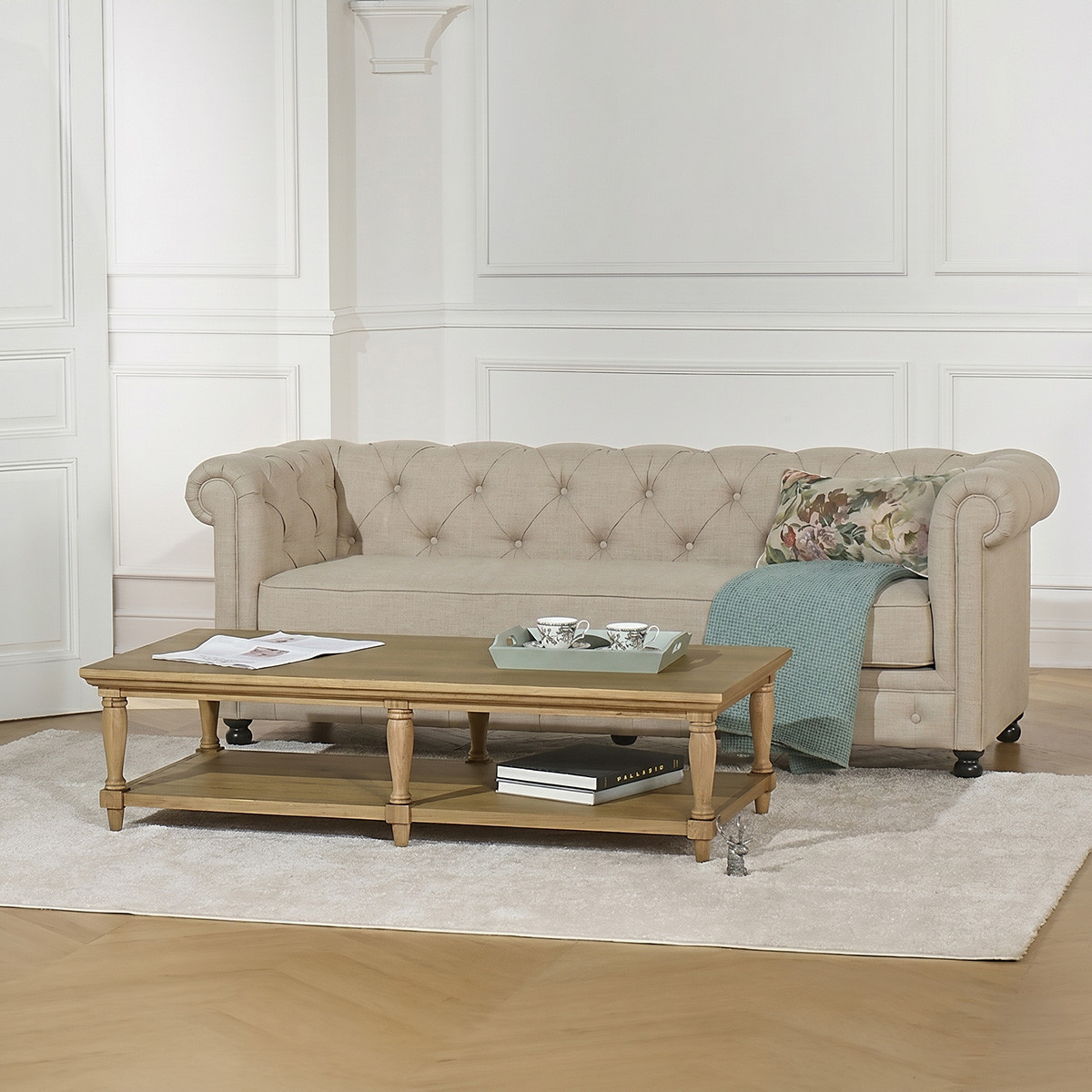 Longue table basse style shabby chic en chêne EDINBURGH marron, ROBIN DES BOIS