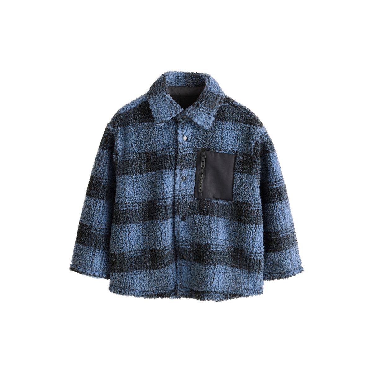 Veste-chemise polaire peau lainée carreaux bleus, NEXT