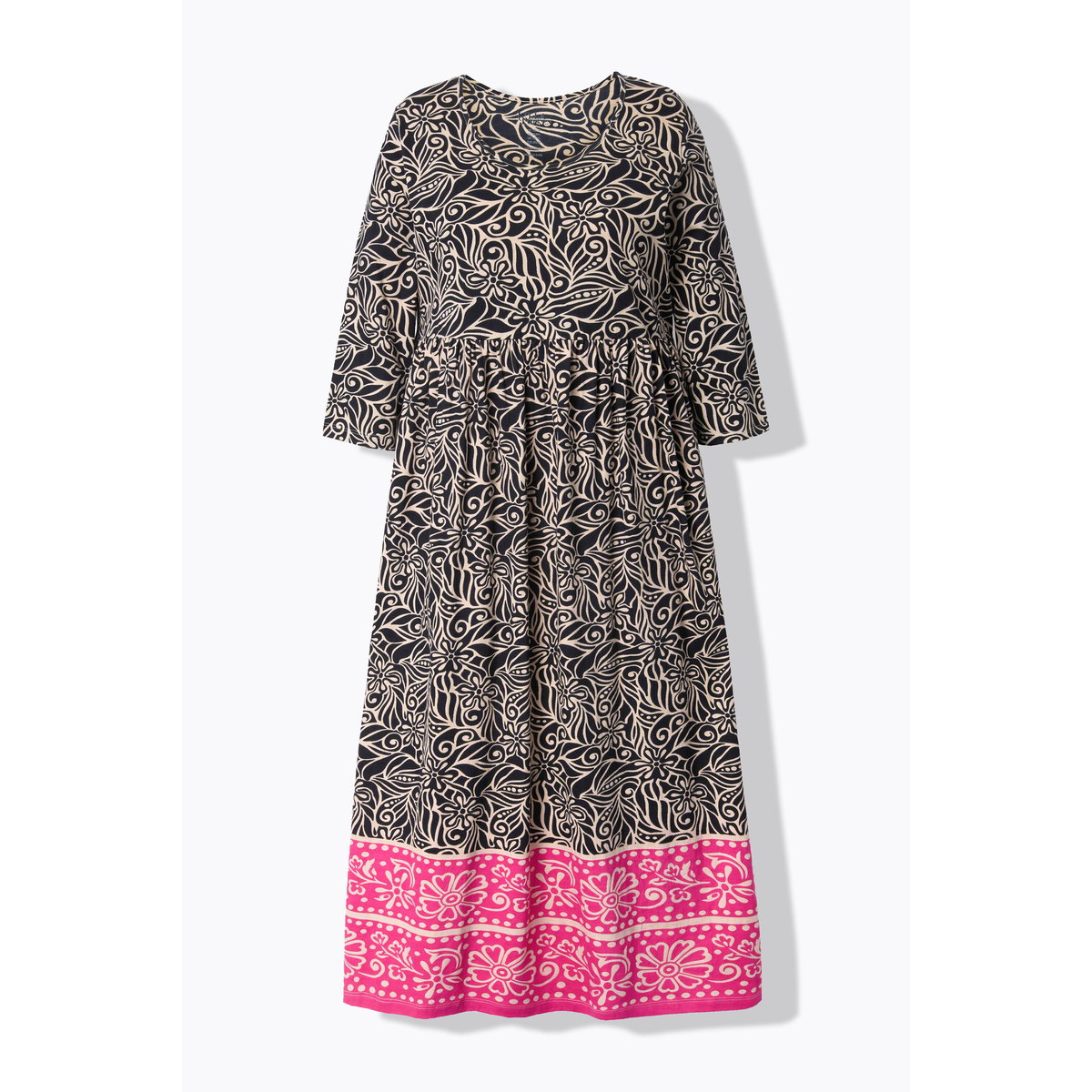Robe en jersey. Col rond et manches 3/4. noir, ULLA POPKEN
