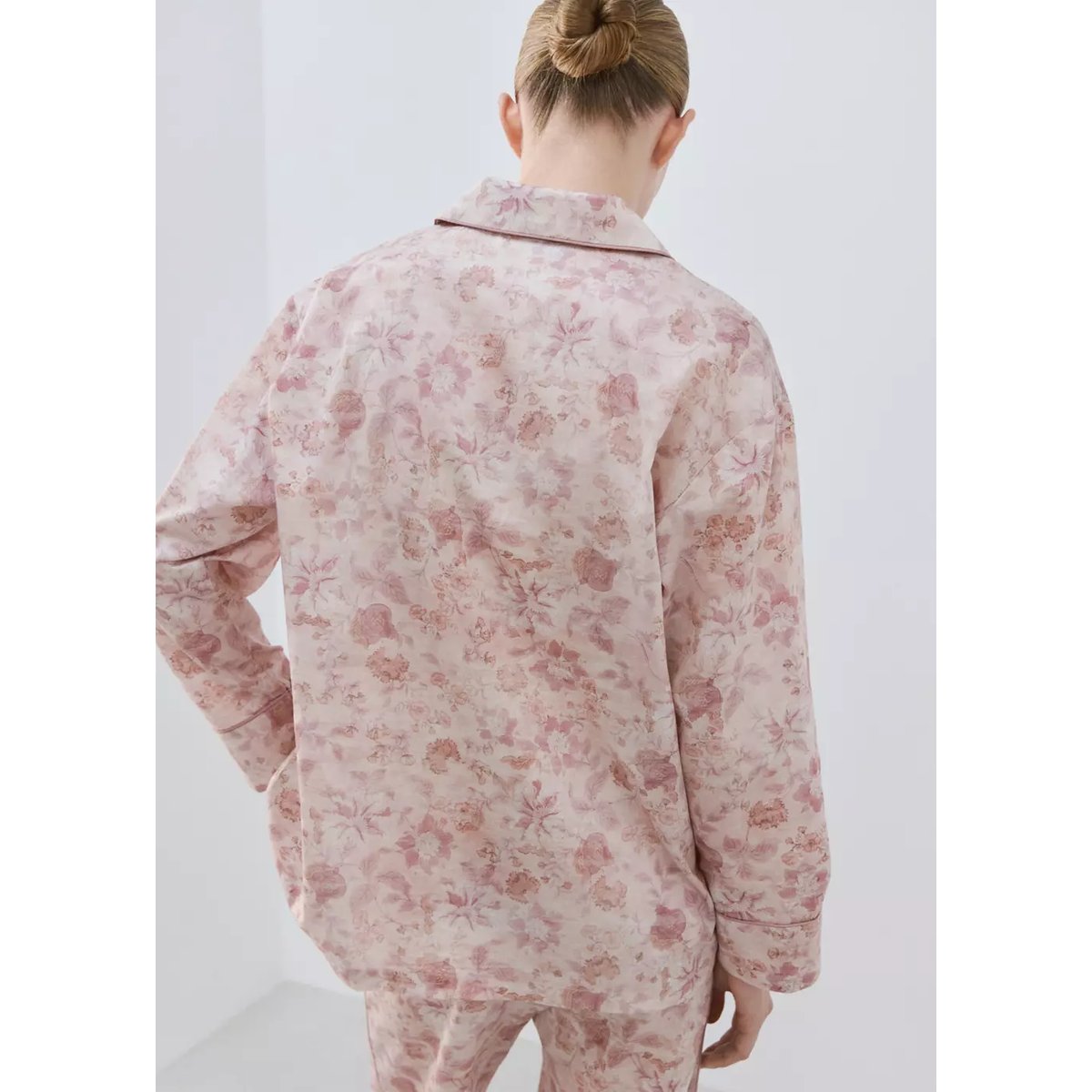 Chemise pyjama imprimée passepoil rose, MANGO