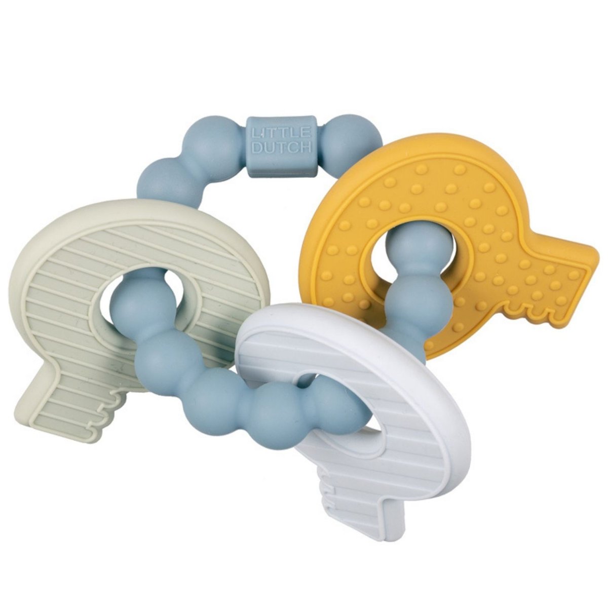 Hochet de dentition trousseau de clefs bleu, jaune, vert d'eau, LITTLE DUTCH