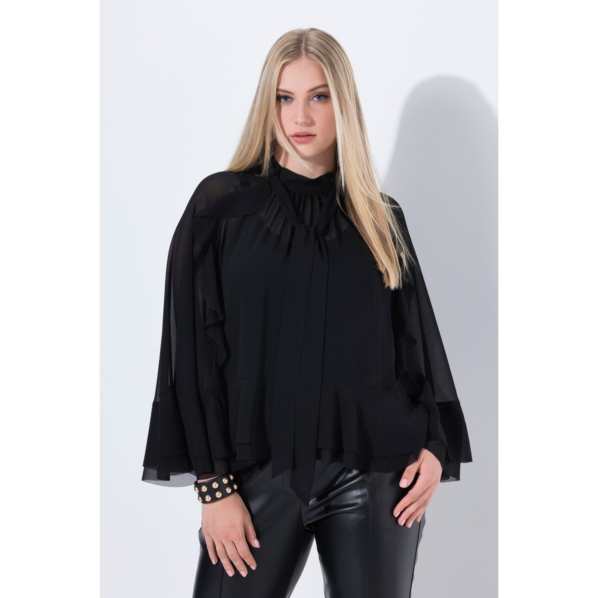 Blouse esprit cape en mousseline noir, ULLA POPKEN