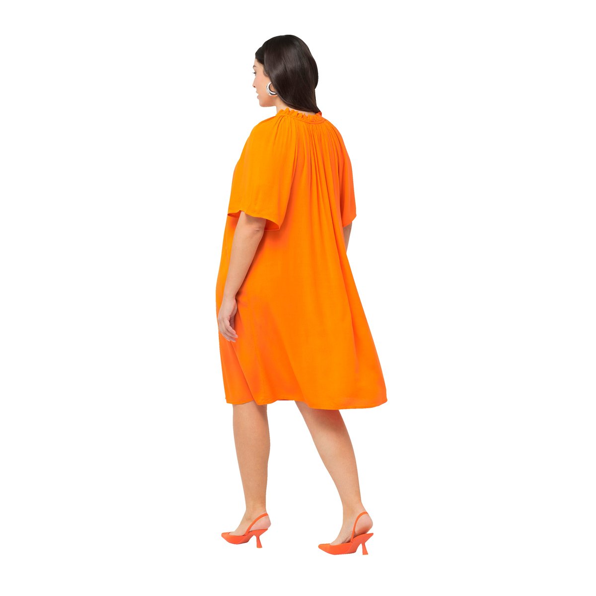 Robe avec ruchés. Silhouette en A évasée. orange, ULLA POPKEN