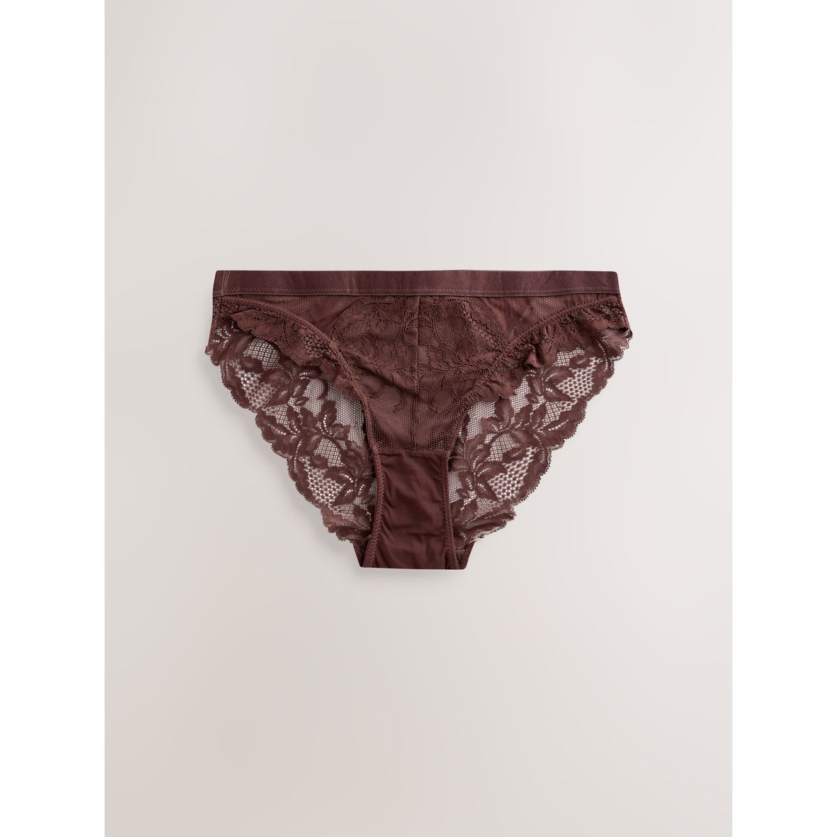 Culotte échancrée en dentelle, lot de 3 rouge bordeaux/chocolat/jaune, NEXT