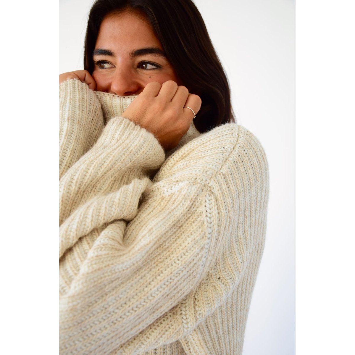 Pull col montant maille côtelée RITA beige, MINDTRAVELER