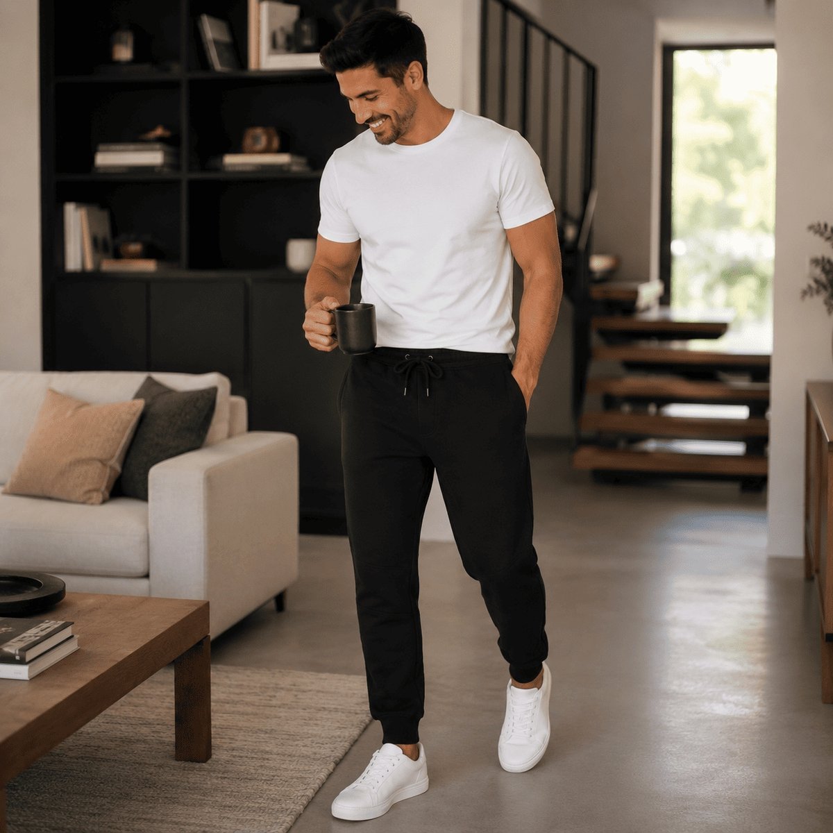 Pantalon de jogging à cordon de serrage, coupe droite, poches latérales et bas resserrés SPORTY noir, LEE COOPER