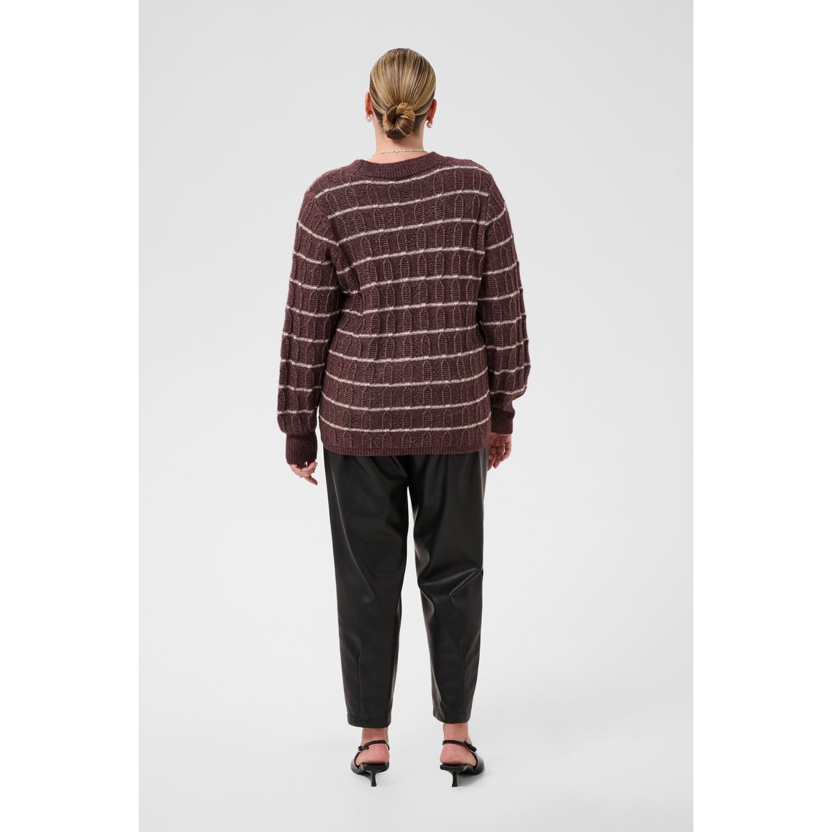 Pullover tricoté marron fudge melange/beige stripe, KAFFE CURVE