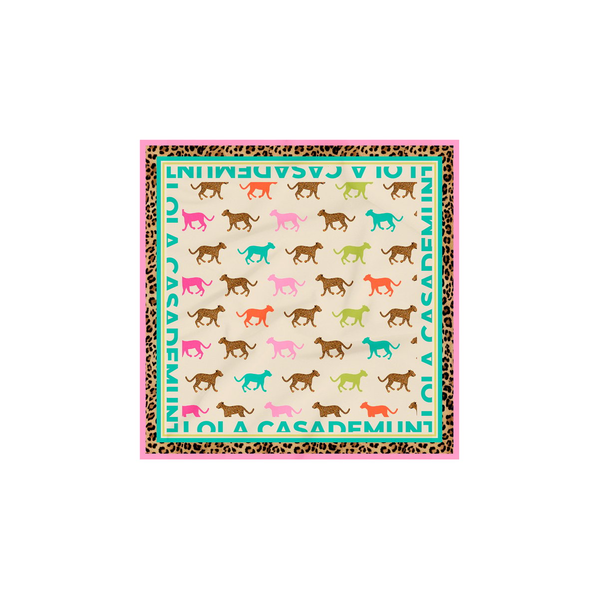 Foulard en satin avec imprimé panthère multicolore vert, LOLA CASADEMUNT