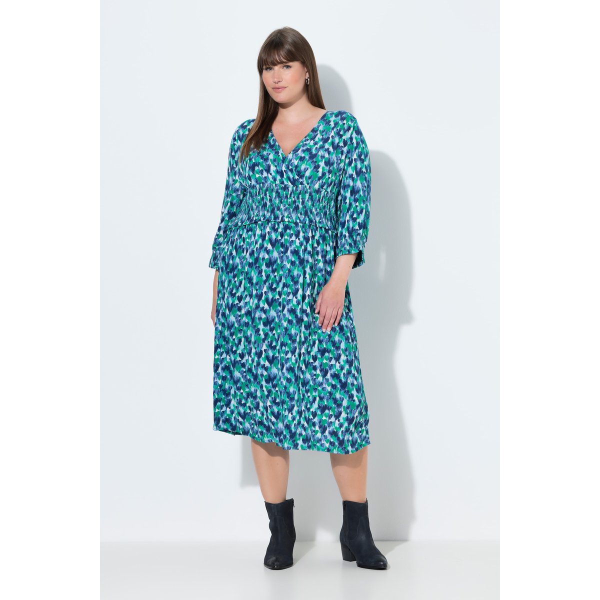 Robe midi effet cache-cœur, motif cœurs bleu ciel, ULLA POPKEN