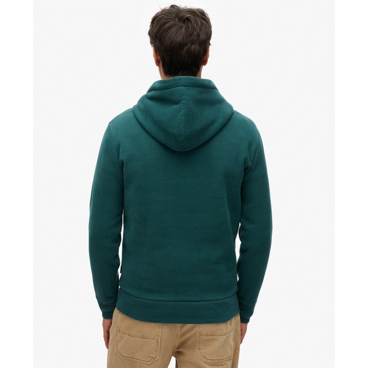 Sweat à capuche à logo graphique en relief vert fourneau, SUPERDRY