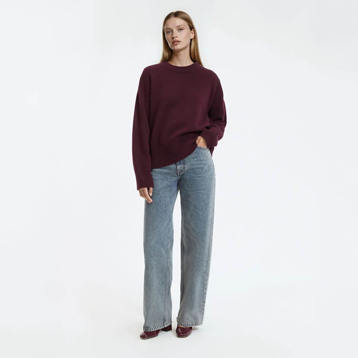 Jersey de lana y cachemira, fabricado en Francia rojo oscuro, LA REDOUTE COLLECTIONS