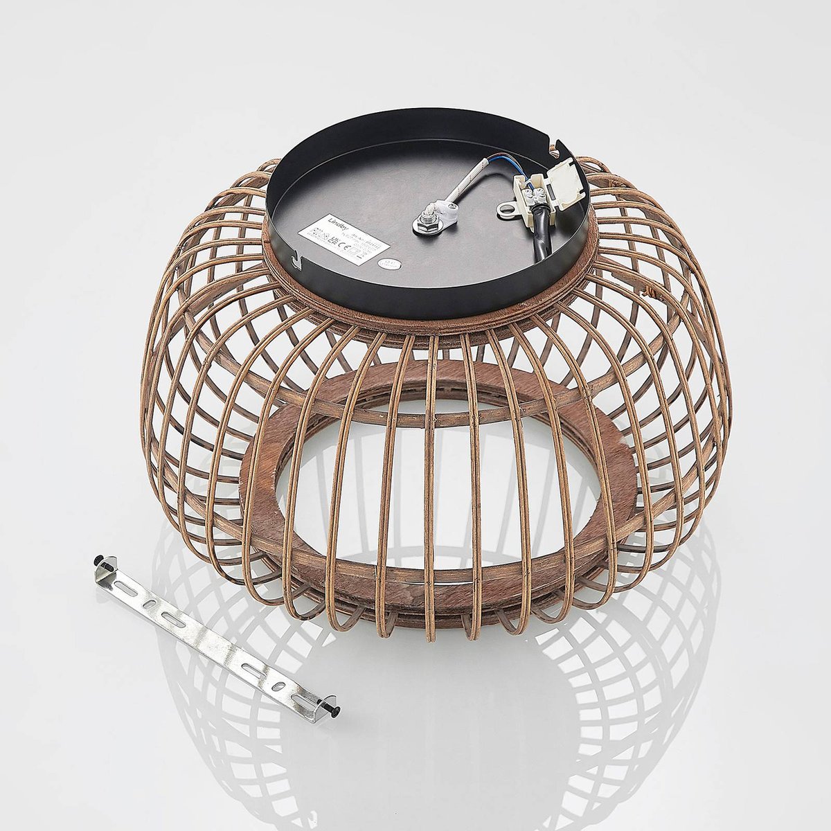 Plafonnier en bois scandinave, Bominio noir mat, bois clair, LINDBY