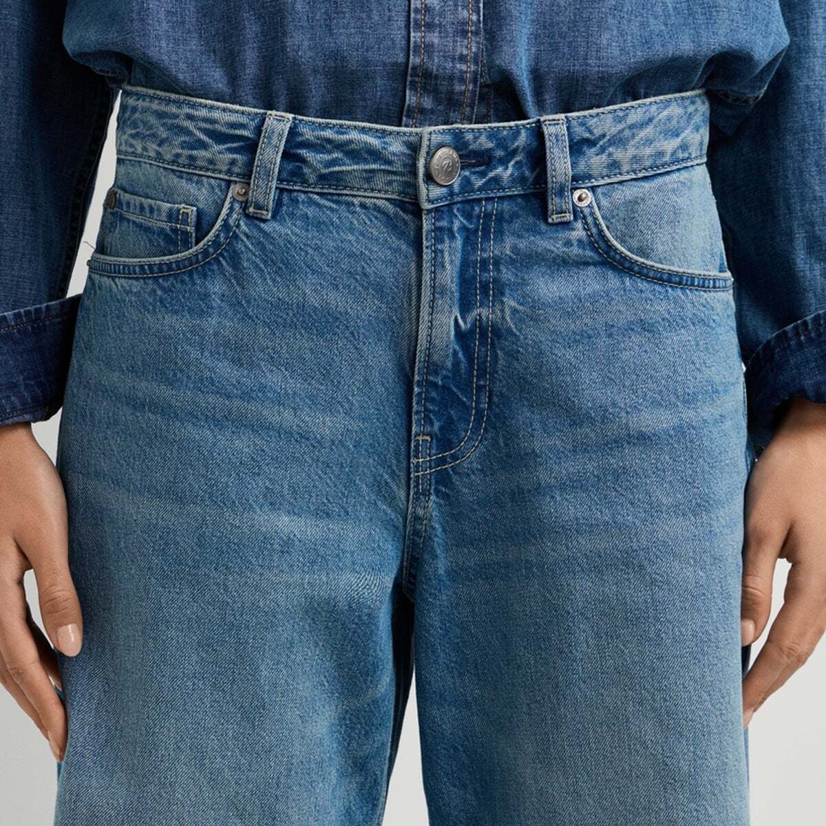 Lina - Jean Coupe Large, Taille Moyenne 12oz bleu rigide denim, PEPE JEANS