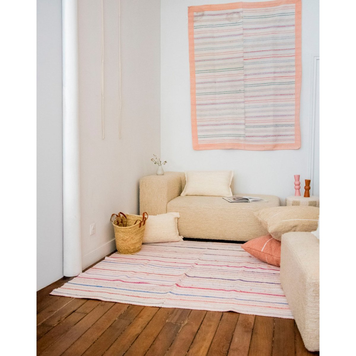 Tapis à petites rayures colorées Olivier N°127 - Bon état multicolore, DEBONGOUT