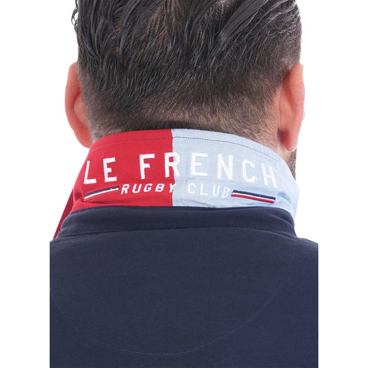 Polo en coton biologique marine bicolore à coupe droite avec un col à revers marine, RUCKFIELD